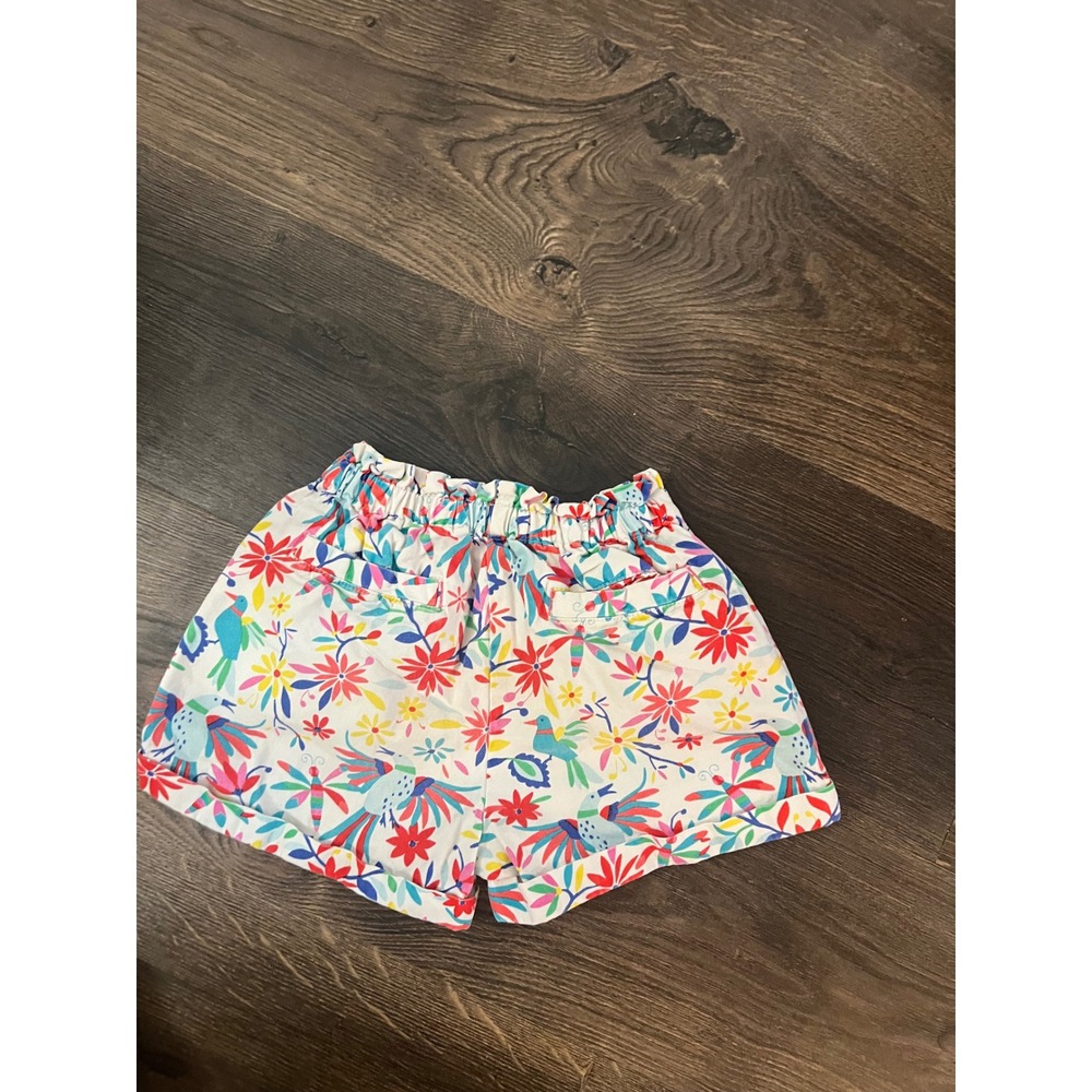 Mini Boden Girls Tropical Bird Floral Paperbag Waist Shorts‎ Multicolor 6